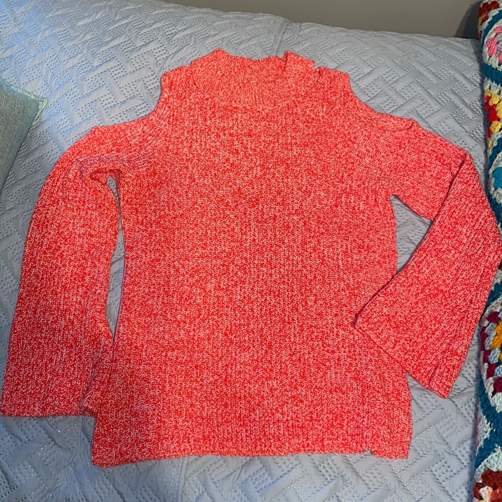 New York & company acrylic cold shoulder bell sleeve sweater orange white medium